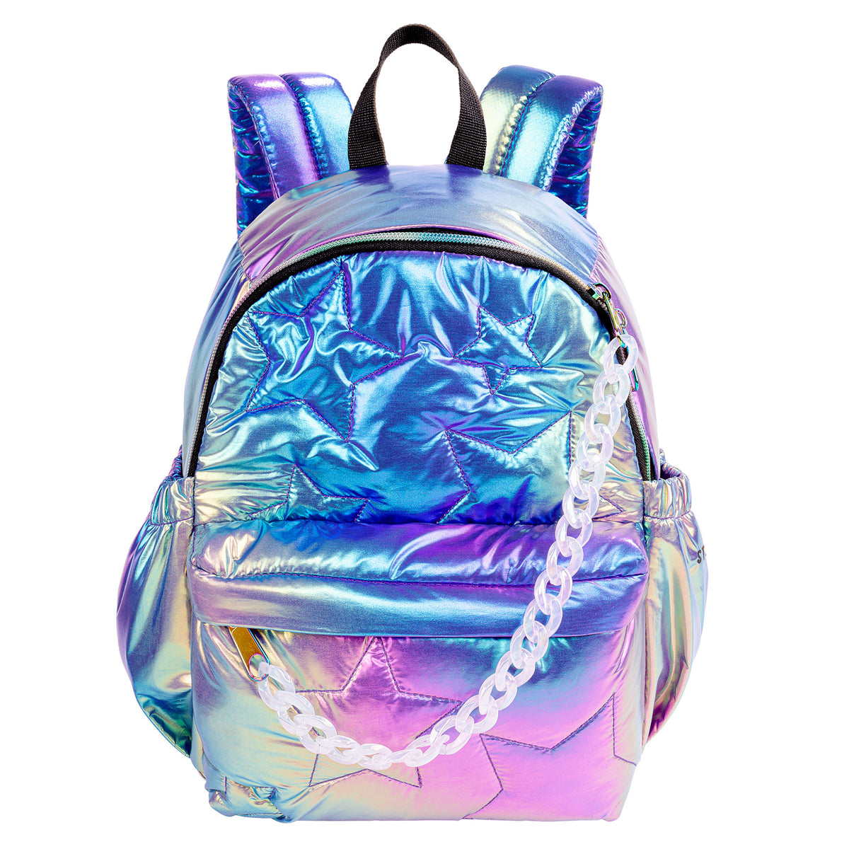 Metallic Star Quilted Mini Puffer Backpack Blue